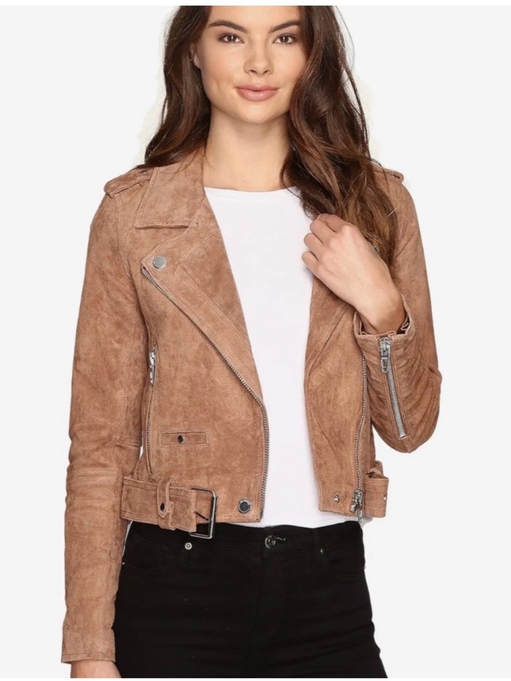 Blank NYC Suede Leather Biker Jacket in Camel Brown